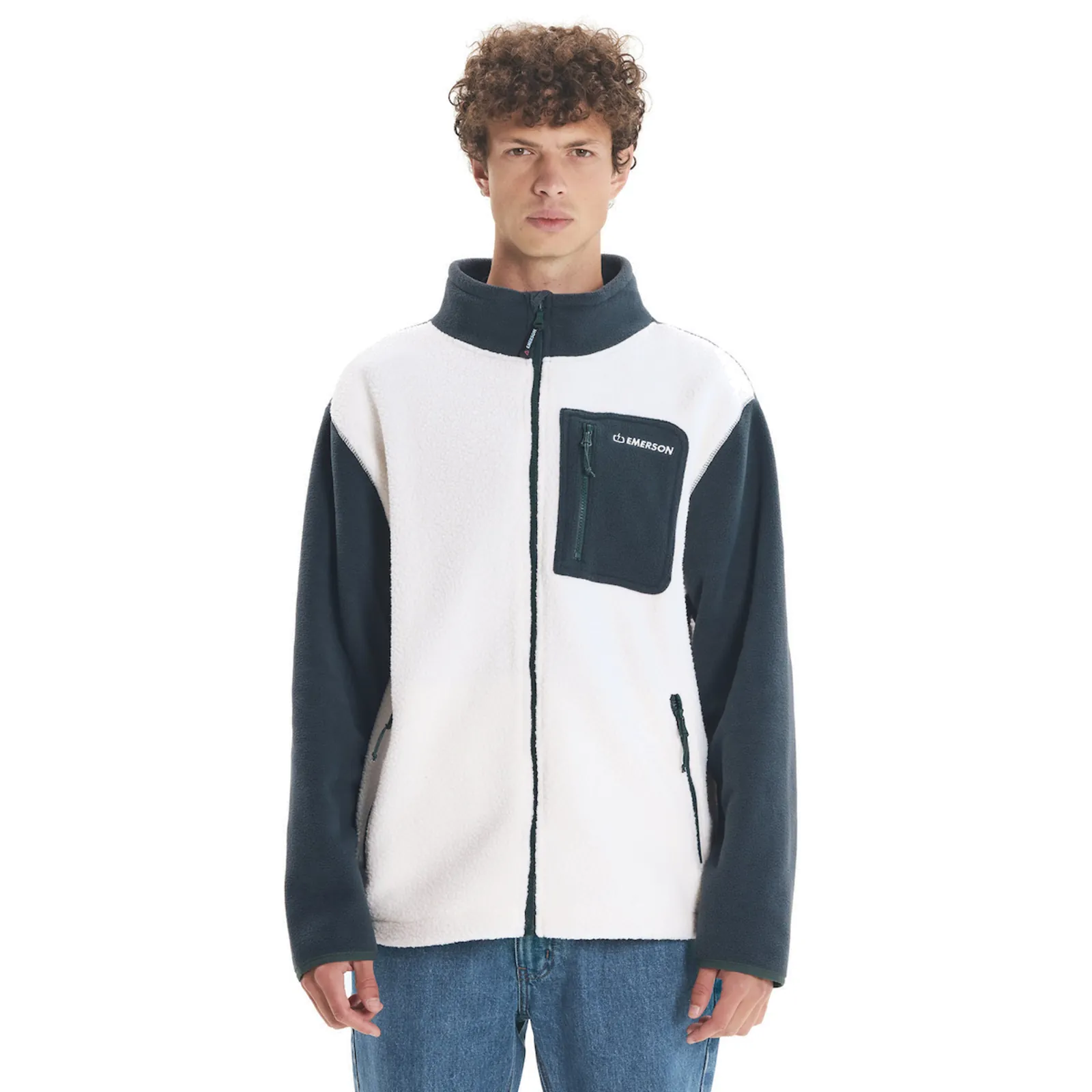 Emerson Ανδρική Ζακέτα Fleece Λευκή 252.EM290.27-Off-White-Deep-Teal