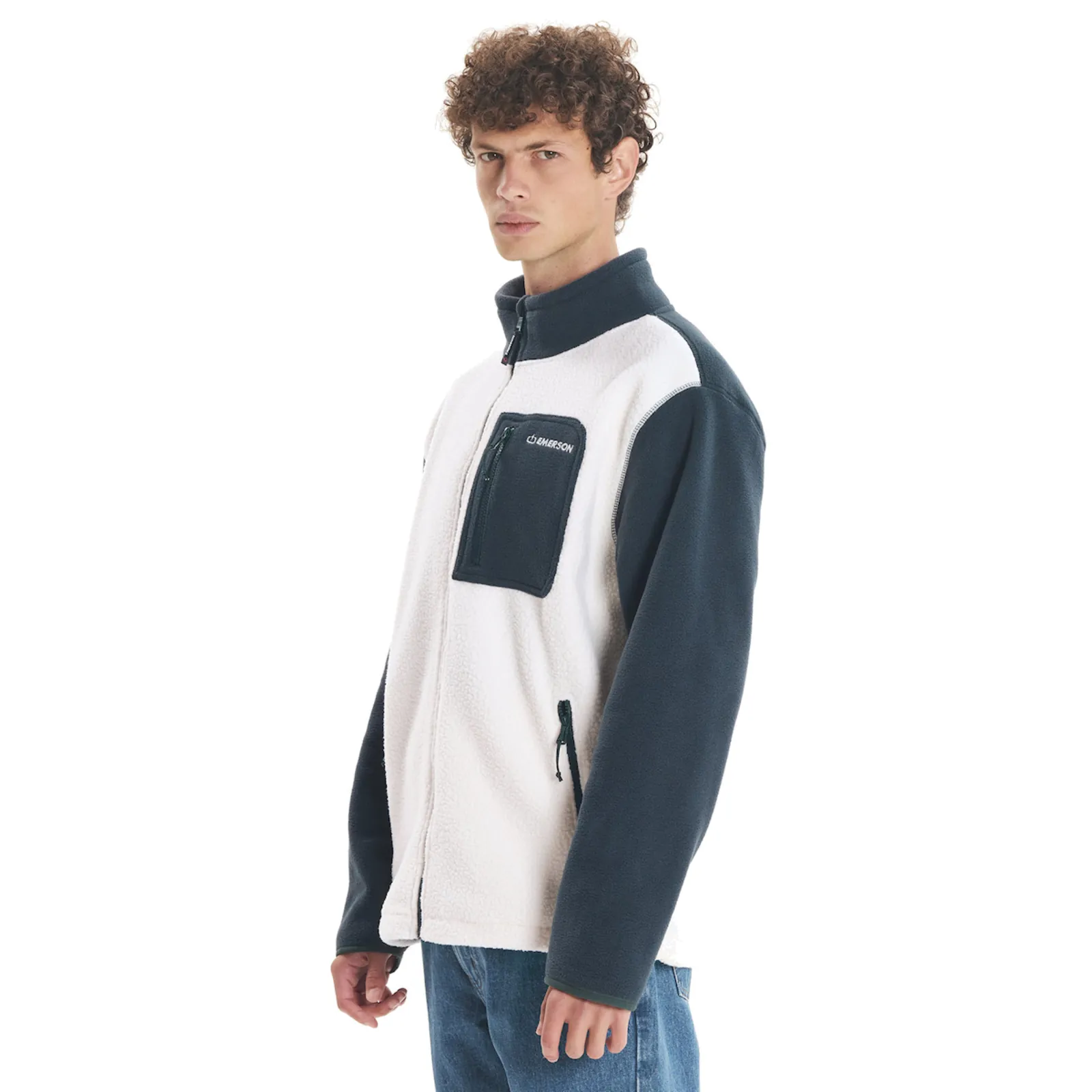 Emerson Ανδρική Ζακέτα Fleece Λευκή 252.EM290.27-Off-White-Deep-Teal – Photo 2