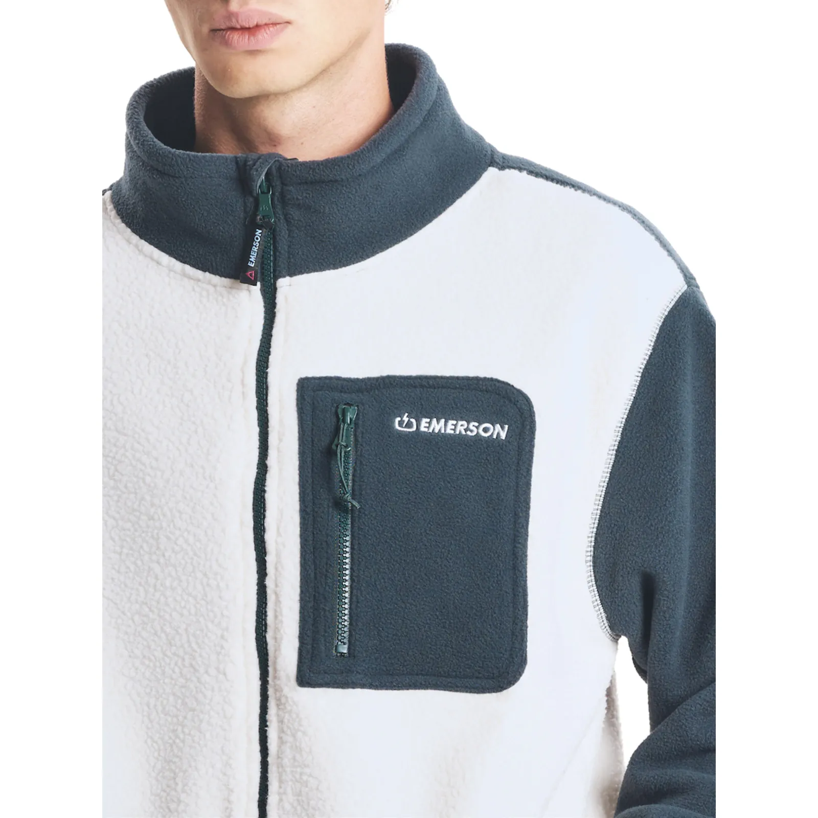 Emerson Ανδρική Ζακέτα Fleece Λευκή 252.EM290.27-Off-White-Deep-Teal – Photo 4