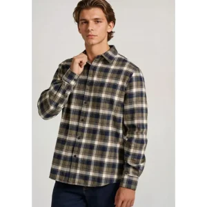 Funky Buddha Ανδρικό Overshirt Μακρυμάνικo Φανελένιο Πουκάμισο Καρό Χακί FBM010-030-05-KHAKI
