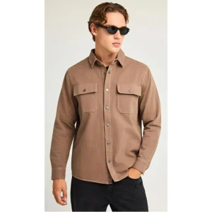 Funky Buddha Ανδρικό Overshirt Μακρυμάνικo Τζιν Πουκάμισο Καφέ FBM012-080-05-CIGAR