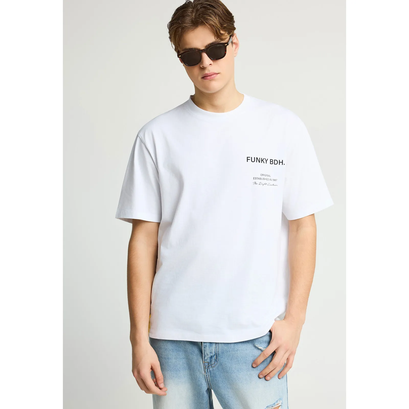 Funky Buddha Ανδρικό βαμβακερό T-Shirt με τύπωμα FBM013-015-04 Optical White