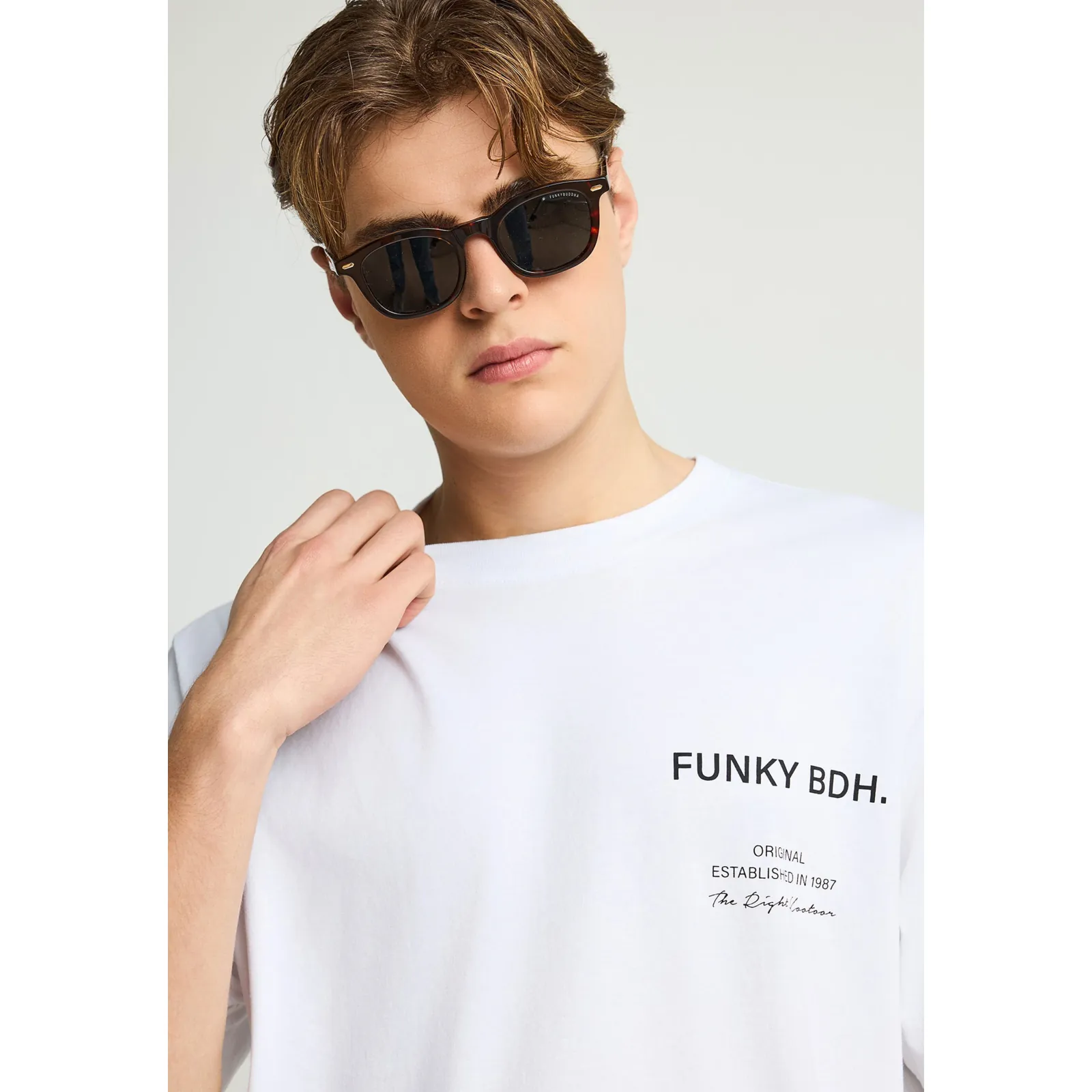 Funky Buddha Ανδρικό βαμβακερό T-Shirt με τύπωμα FBM013-015-04 Optical White - Image 2