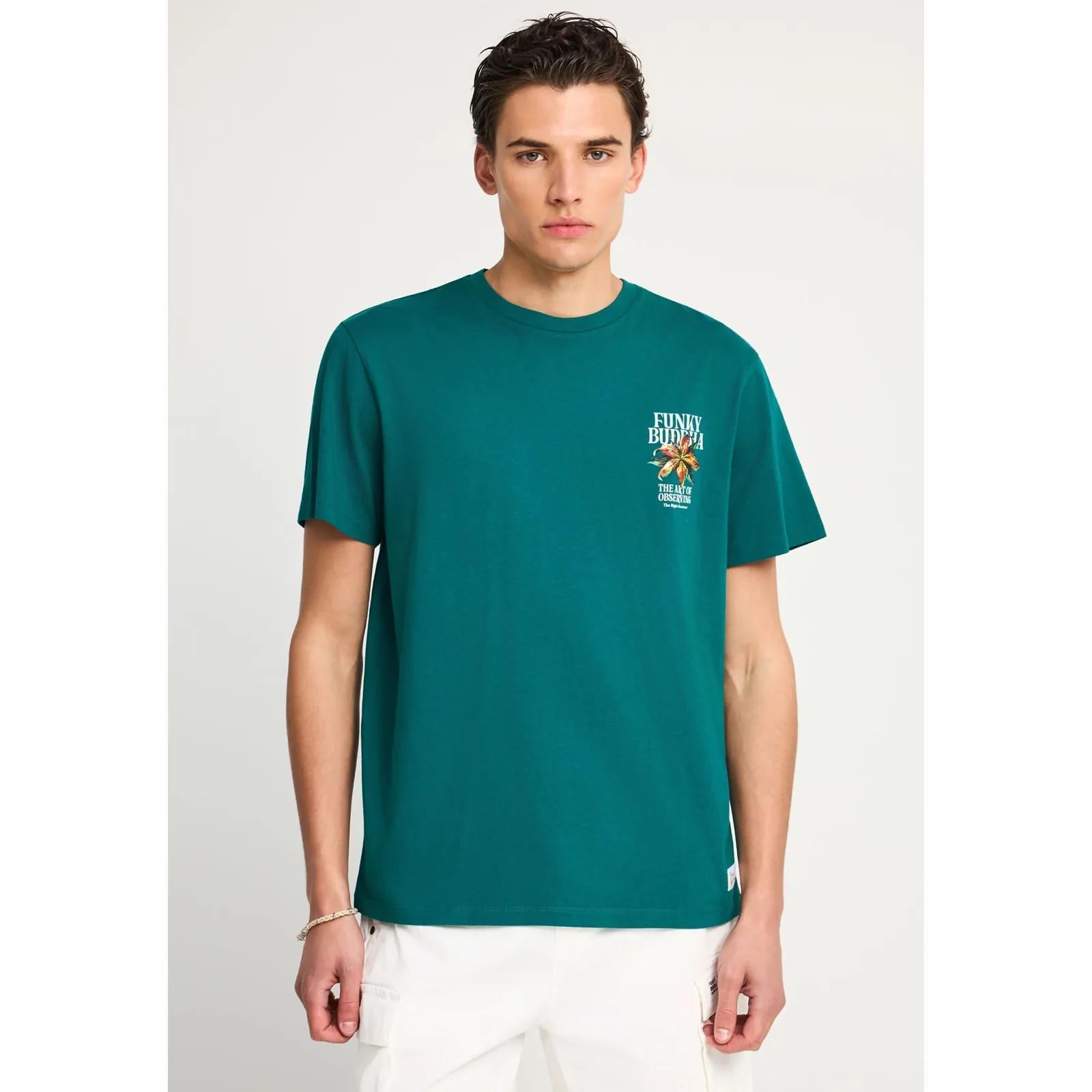 Funky Buddha Ανδρικό βαβακερό T-Shirt με τύπωμα στην πλάτη FBM013-075-04 Deep Lake