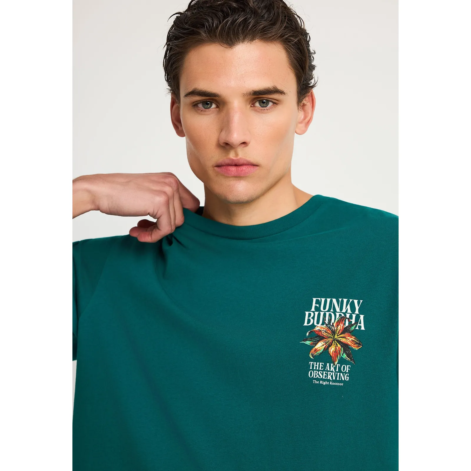 Funky Buddha Ανδρικό βαβακερό T-Shirt με τύπωμα στην πλάτη FBM013-075-04 Deep Lake - Image 5