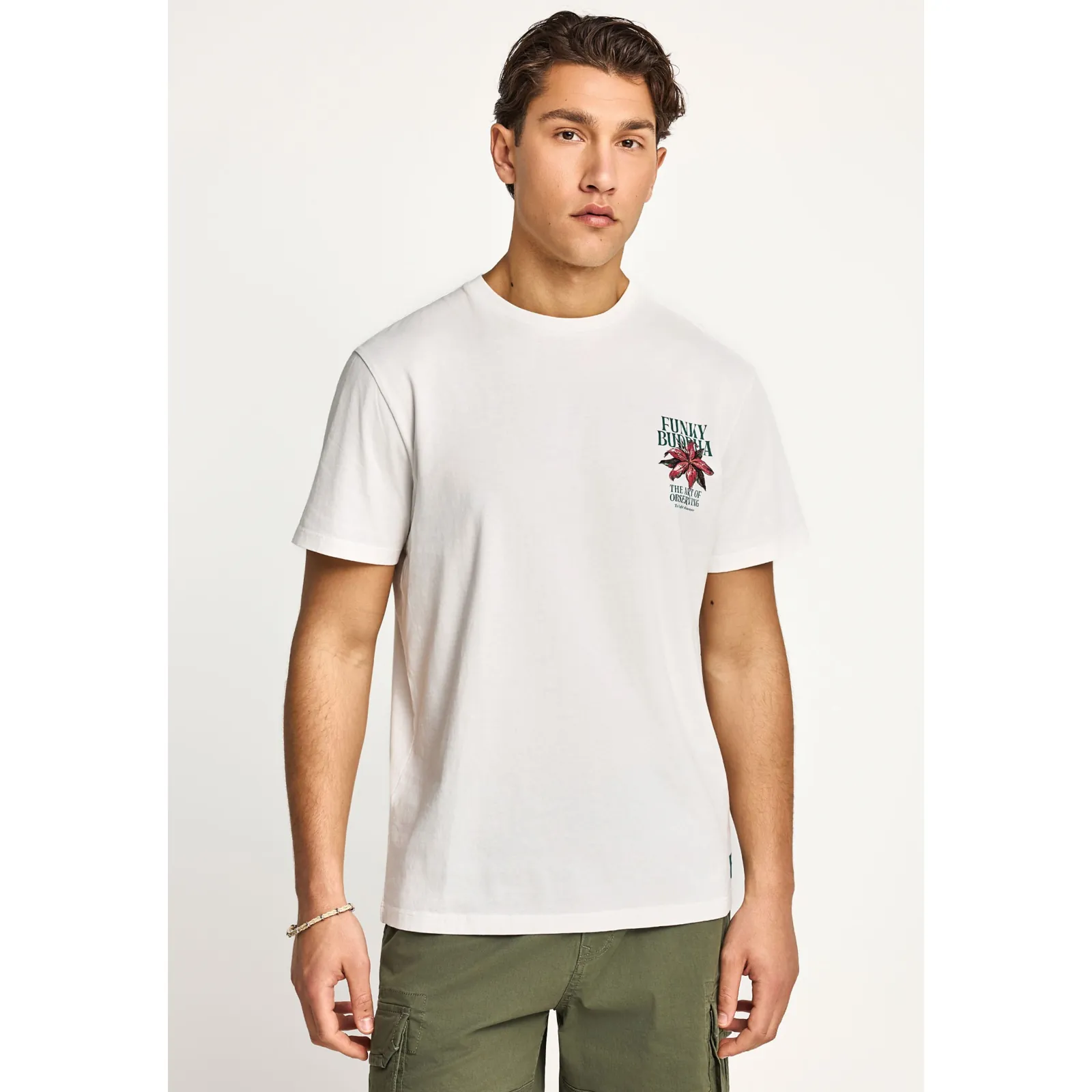 Funky Buddha Ανδρικό βαβακερό T-Shirt με τύπωμα στην πλάτη FBM013-075-04 Off White