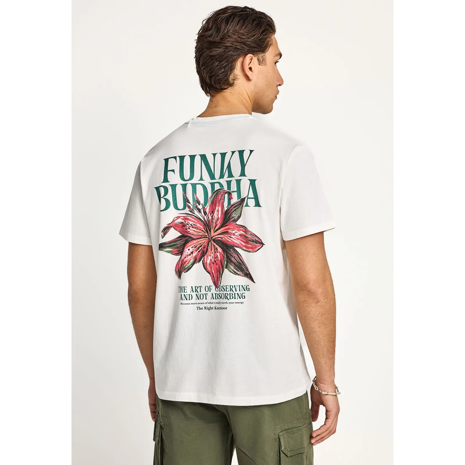 Funky Buddha Ανδρικό βαβακερό T-Shirt με τύπωμα στην πλάτη FBM013-075-04 Off White - Image 3