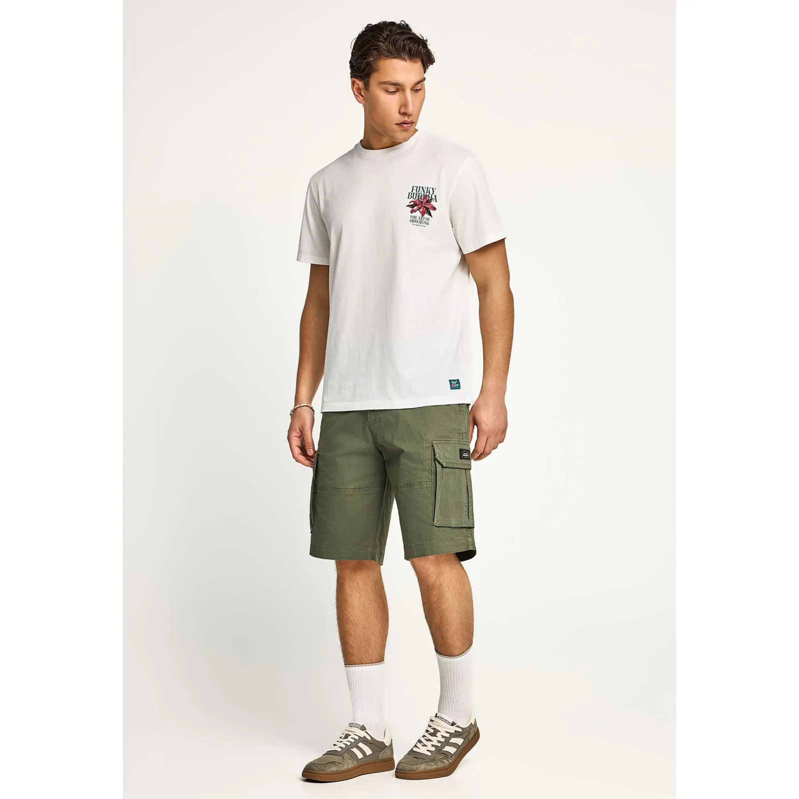 Funky Buddha Ανδρικό βαβακερό T-Shirt με τύπωμα στην πλάτη FBM013-075-04 Off White - Image 4