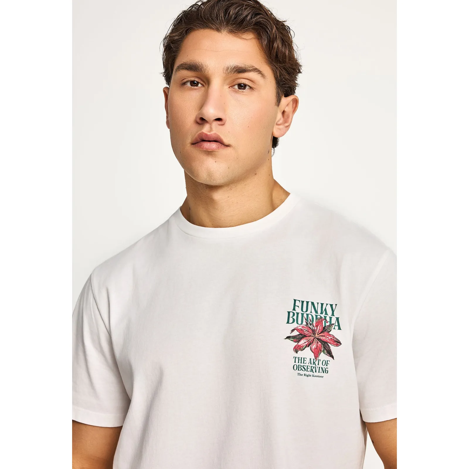 Funky Buddha Ανδρικό βαβακερό T-Shirt με τύπωμα στην πλάτη FBM013-075-04 Off White - Image 5