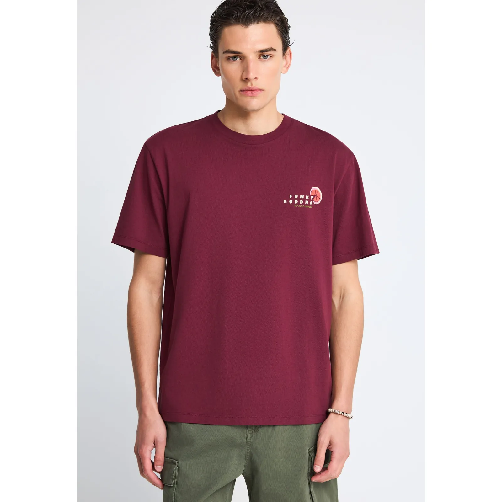 Funky Buddha Ανδρικό relaxed T-Shirt με τύπωμα στην πλάτη FBM013-087-04 Burgundy