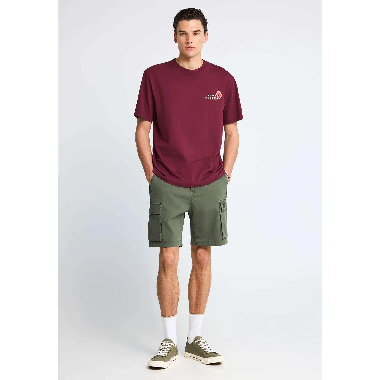 Funky Buddha Ανδρικό relaxed T-Shirt με τύπωμα στην πλάτη FBM013-087-04 Burgundy - Image 4
