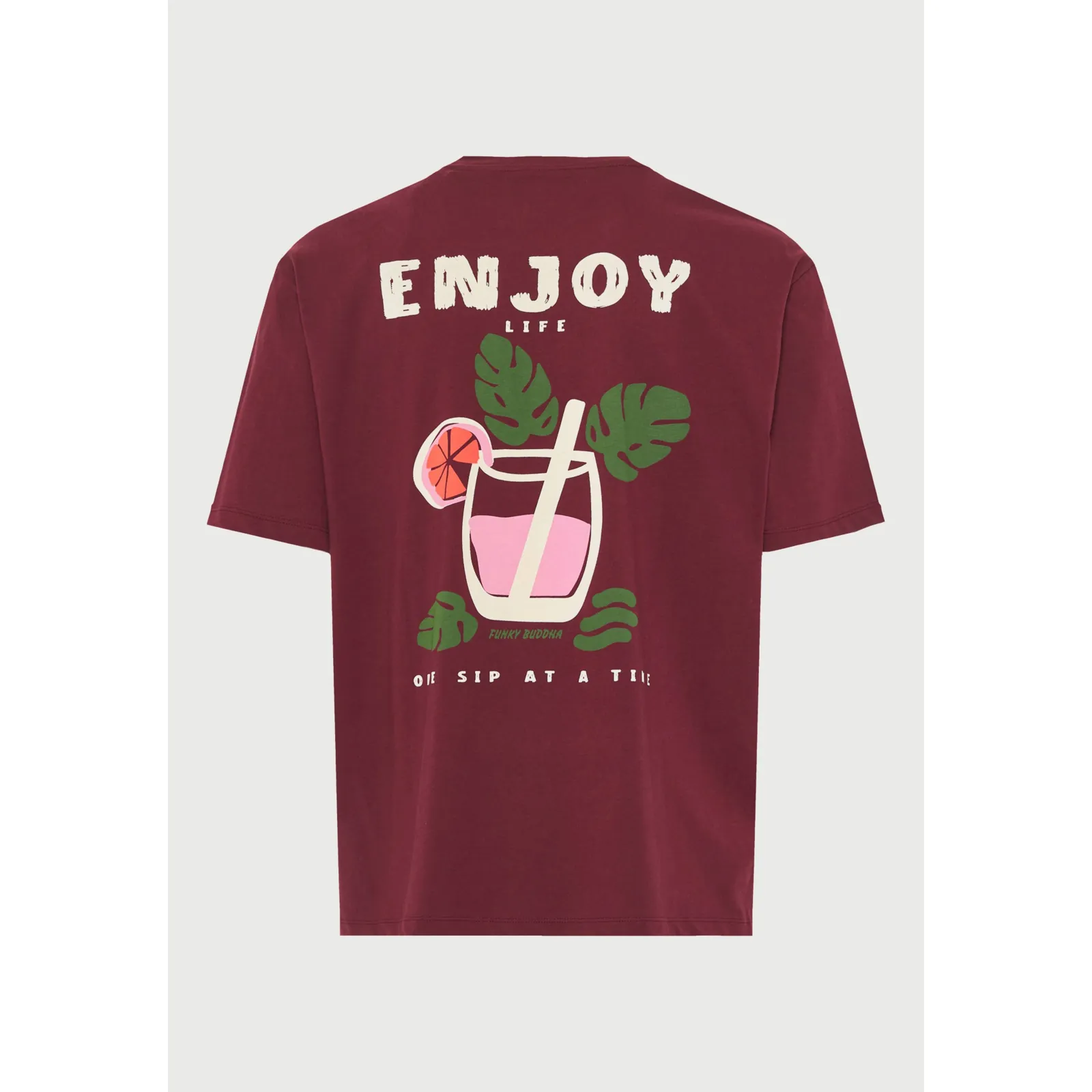 Funky Buddha Ανδρικό relaxed T-Shirt με τύπωμα στην πλάτη FBM013-087-04 Burgundy - Image 8