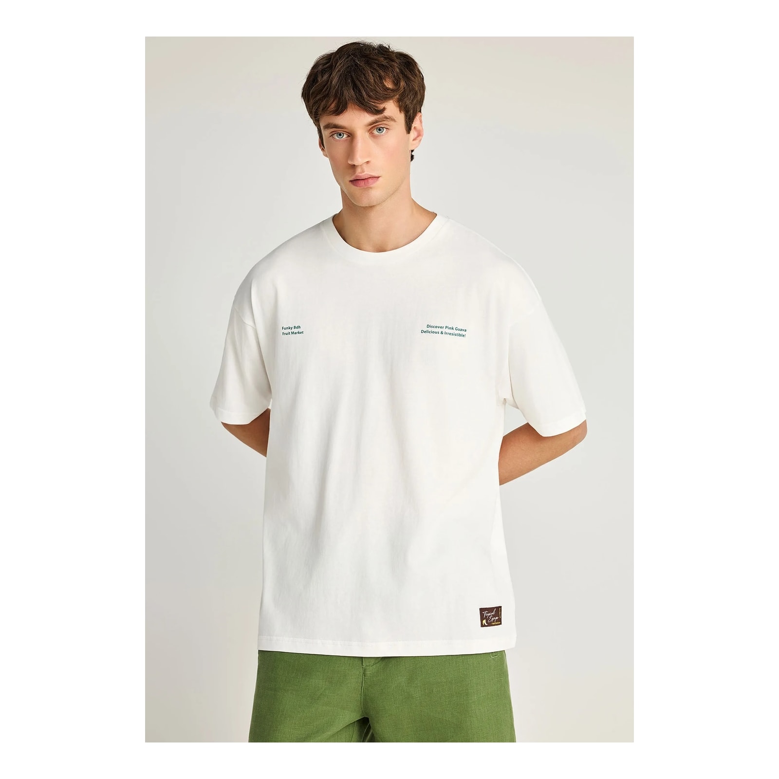 Funky Buddha Ανδρικό βαμβακερό oversized t-shirt με τύπωμα Off White FBM013-038-04-OFF-WHITE - Image 2