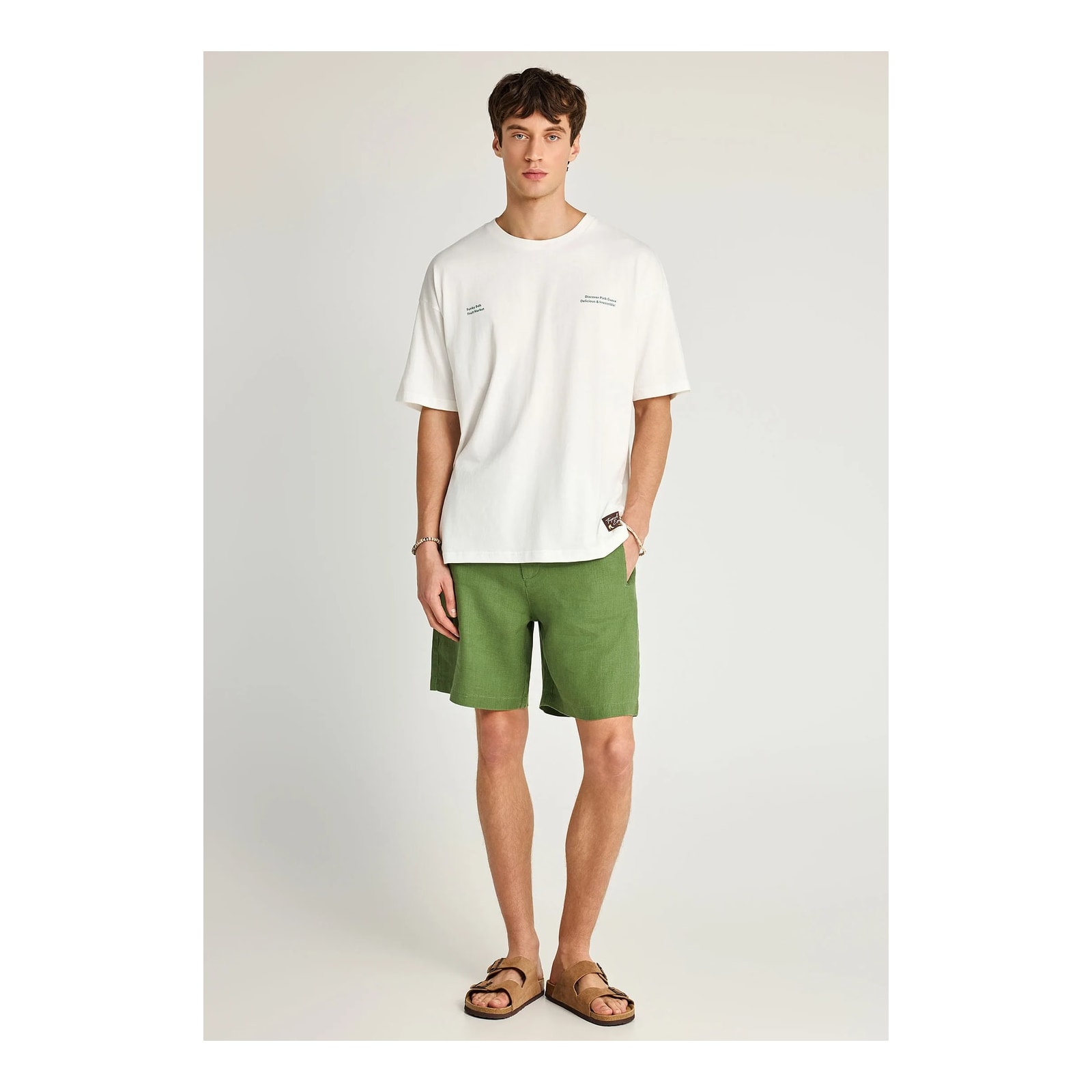 Funky Buddha Ανδρικό βαμβακερό oversized t-shirt με τύπωμα Off White FBM013-038-04-OFF-WHITE - Image 3