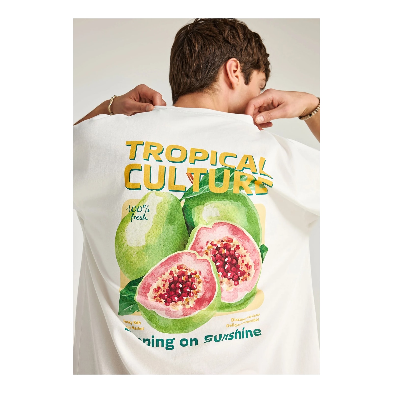 Funky Buddha Ανδρικό βαμβακερό oversized t-shirt με τύπωμα Off White FBM013-038-04-OFF-WHITE - Image 4