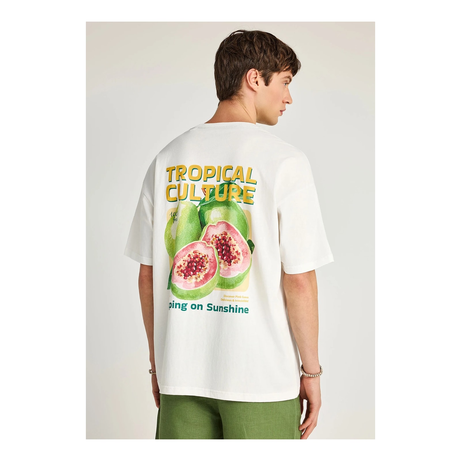 Funky Buddha Ανδρικό βαμβακερό oversized t-shirt με τύπωμα Off White FBM013-038-04-OFF-WHITE - Image 5