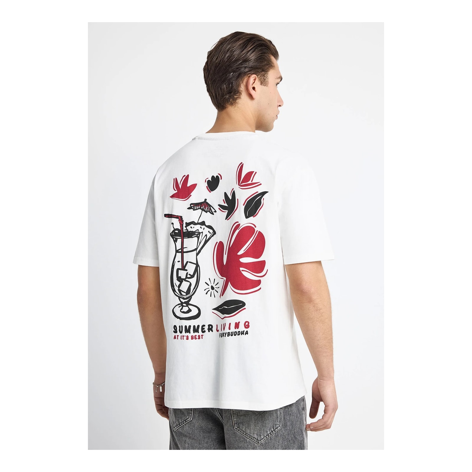 Funky Buddha Ανδρικό t-shirt με τύπωμα στην πλάτη Off White FBM013-088-04-OFF-WHITE - Image 3