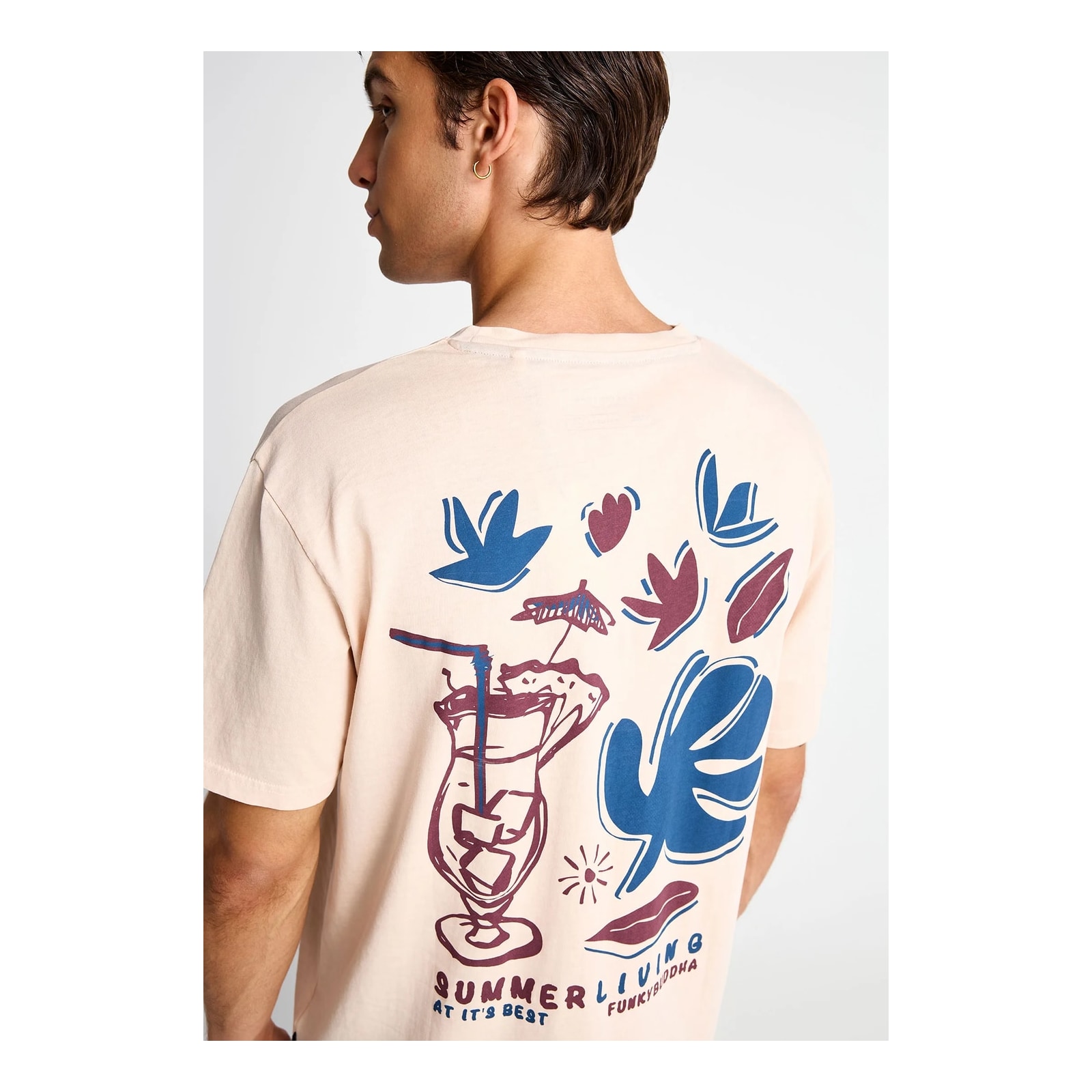 Funky Buddha Ανδρικό t-shirt με τύπωμα στην πλάτη Rose Water FBM013-088-04-ROSE-WATER