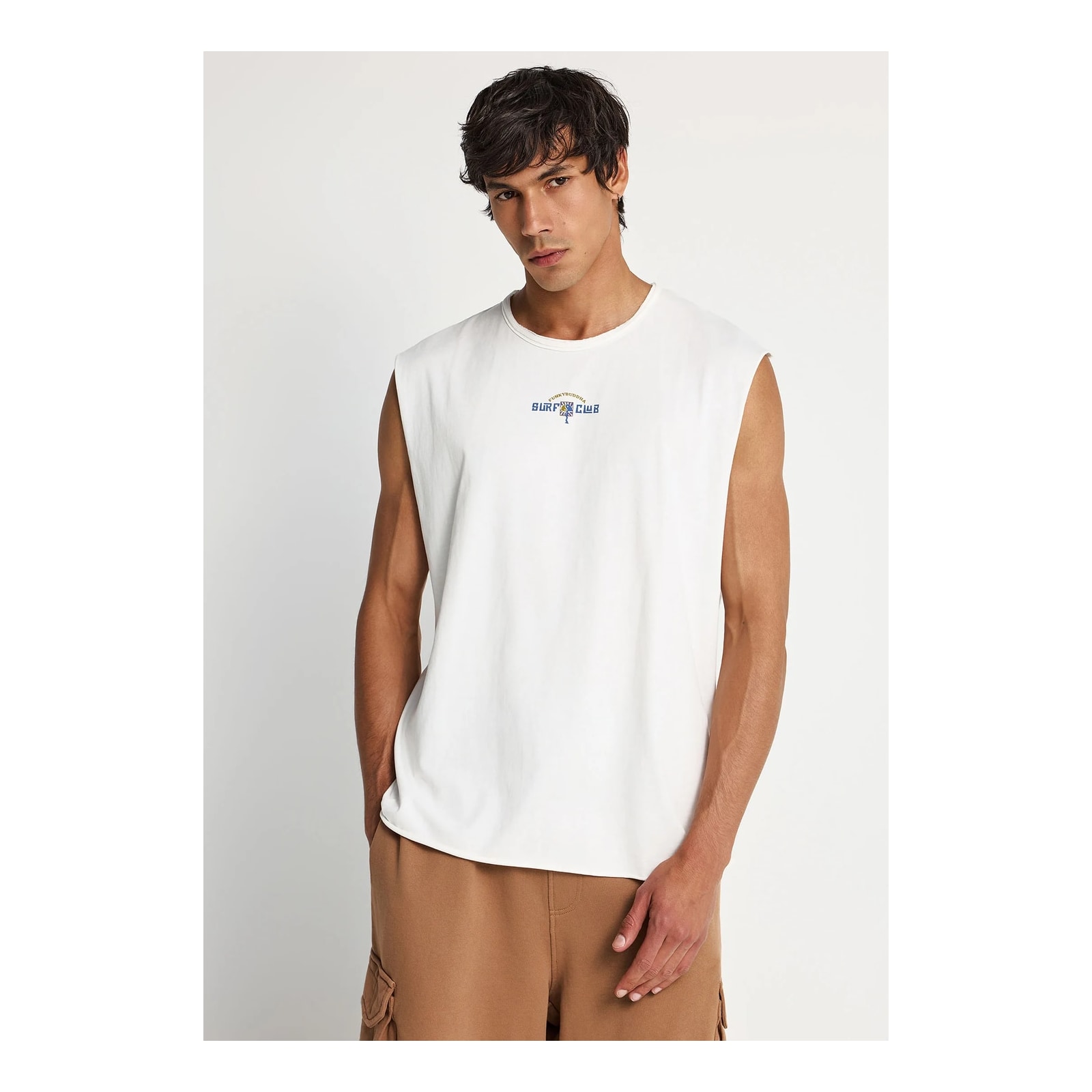 Funky Buddha Ανδρική αμάνικη μπλούζα από βαμβάκι Off White FBM013-098-04-OFF-WHITE