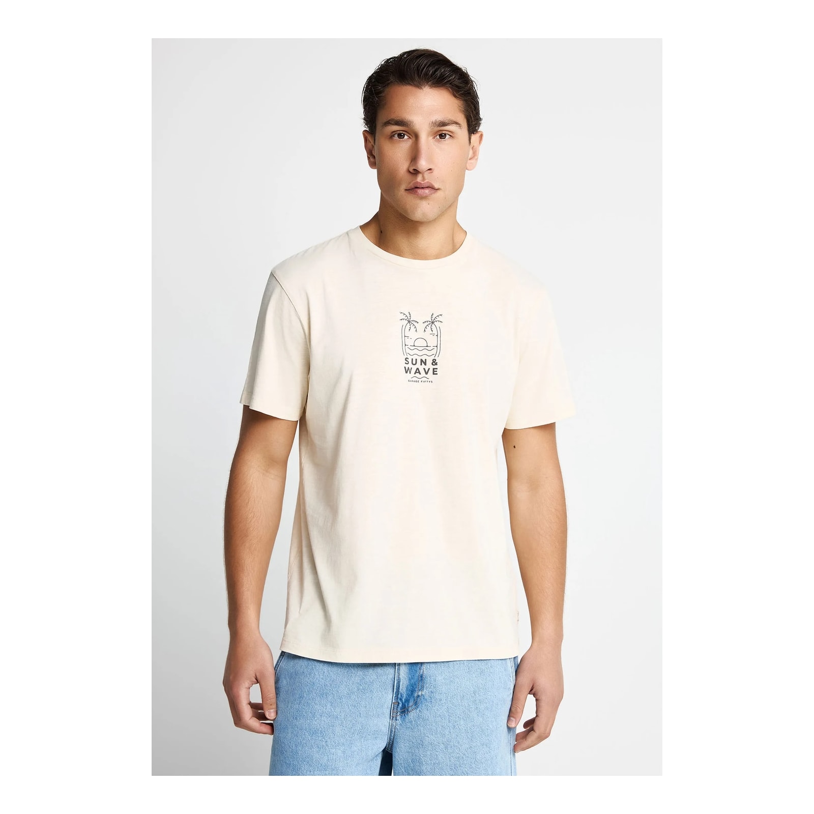 Funky Buddha Ανδρικό T-Shirt Garage 55 με τύπωμα στην πλάτη Chalk GAM013-523-04-CHALK
