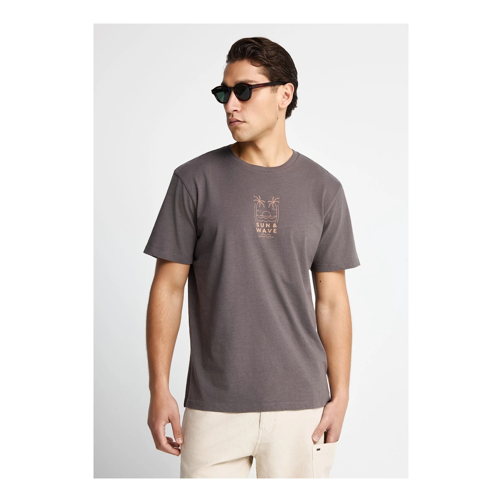Funky Buddha Ανδρικό T-Shirt Garage 55 με τύπωμα στην πλάτη Moon Mist GAM013-523-04-MOON-MIST
