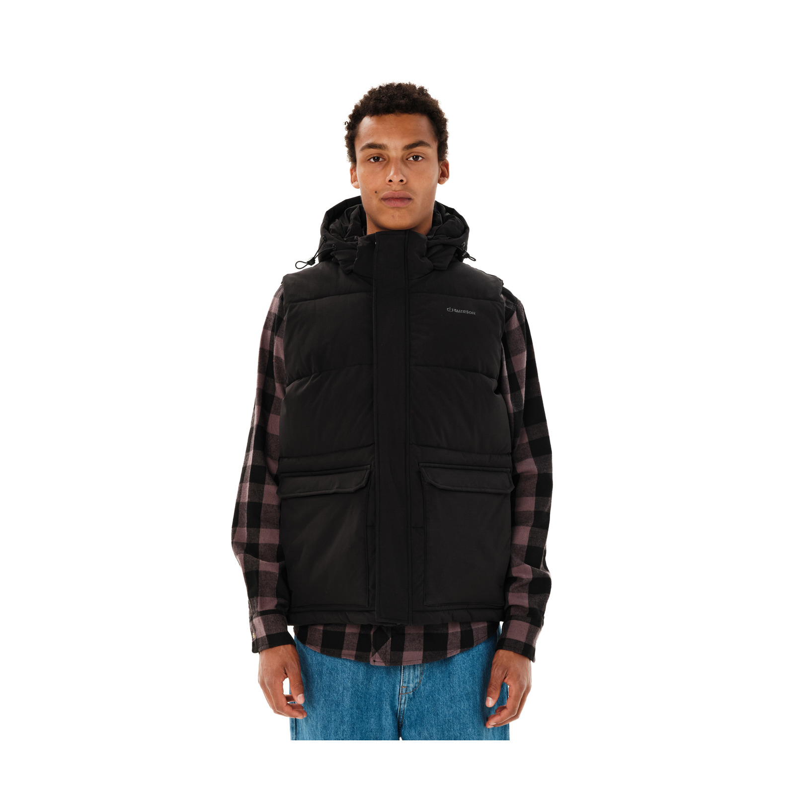 Emerson 262.EM10.73 Black ανδρικό αμάνικο puffer μπουφάν με κουκούλα — εικόνα προϊόντος 1